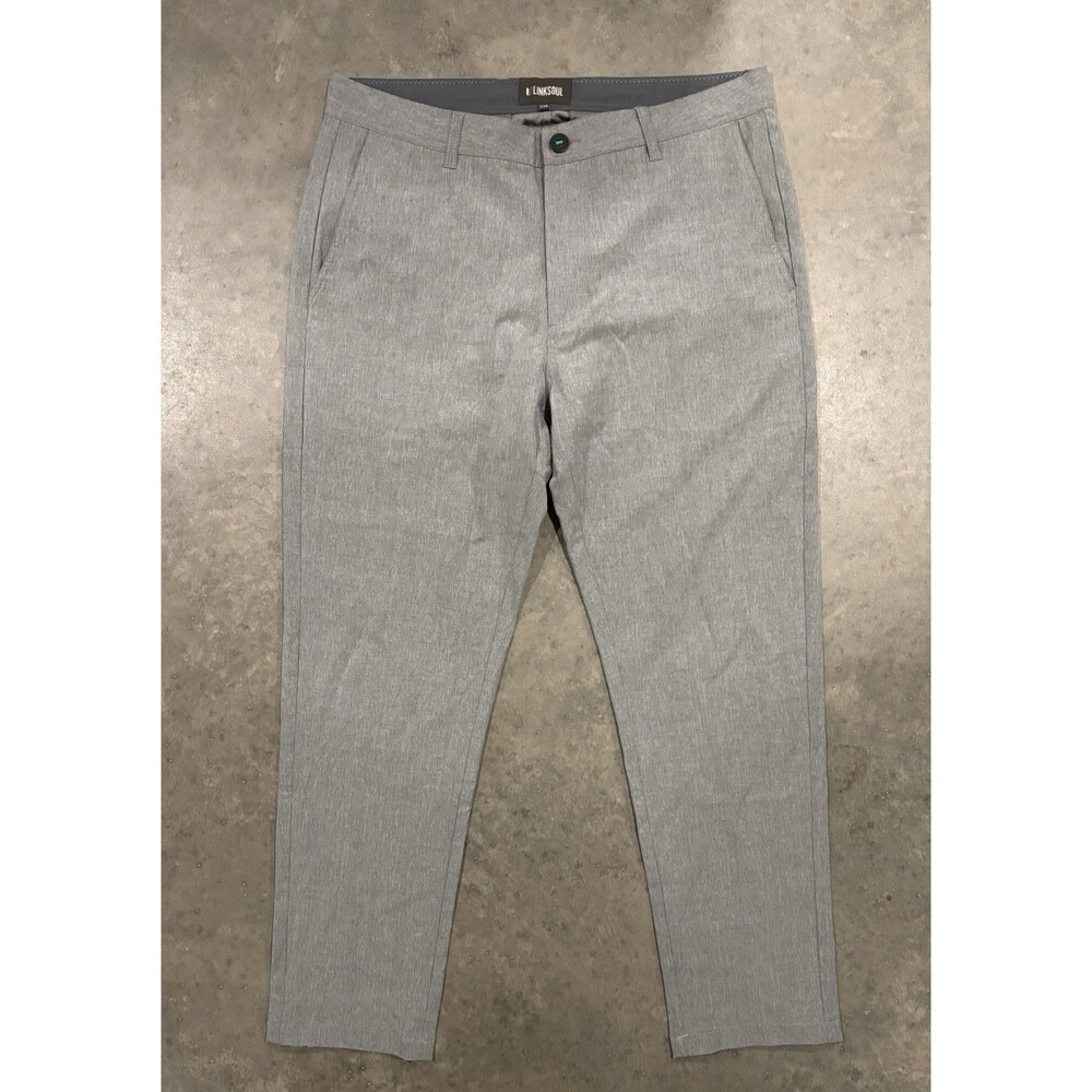 Linksoul Pants Mens 34R Gray Performance Wicking Golf Slacks Flat Front 34x29